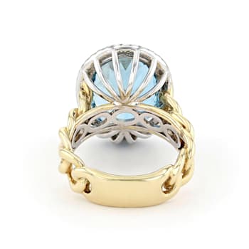 14K Yellow and White Gold 9CT Aquamarine and Diamond Ring