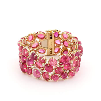 14K Yellow Gold 130ct Pink Tourmaline and Diamond Bracelet