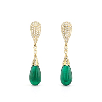 18K Yellow Gold and 24ct Emerald and Diamond Earrings