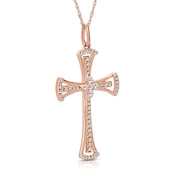 Diamond 0.25Ctw 10k Rose Gold Cross Pendant With Chain
