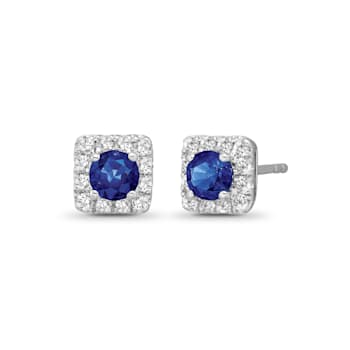 Diamond 0.25Ctw and Blue sapphire Sterling Silver Earring