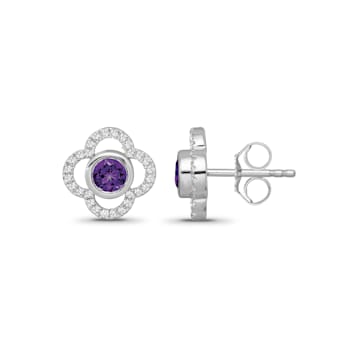 Diamond 0.20Ctw and Amethyst Sterling Silver Earring