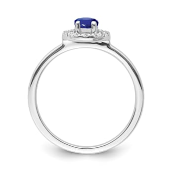 Sterling Silver Diamond 0.16Ctw and Sapphire Ring