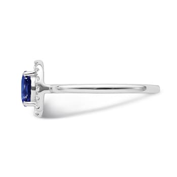 Sterling Silver Diamond 0.16Ctw and Sapphire Ring