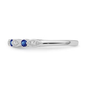 Sterling Silver Diamond and Sapphire Ring 0.05ctw