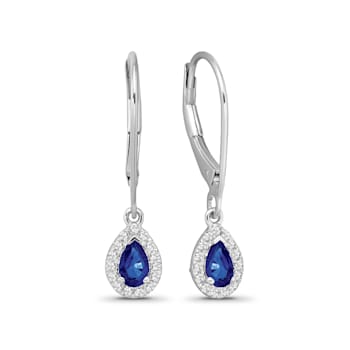 Diamond 0.16Ctw and  Blue sapphire Sterling Silver Earring