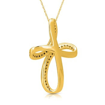 Diamond 0.50Ctw 10k Yellow Gold Cross Pendant With Chain
