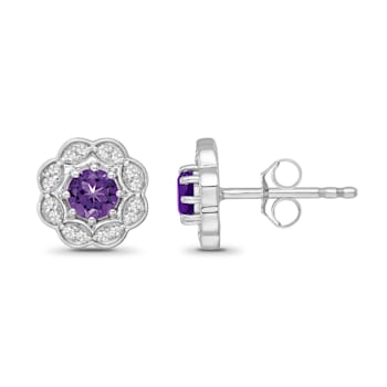 Diamond 0.12Ctw and amethyst Sterling Silver Earring