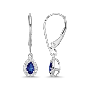 Diamond 0.16Ctw and  Blue sapphire Sterling Silver Earring