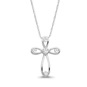 Diamond 0.25Ctw 10k White Gold Cross Pendant With Chain