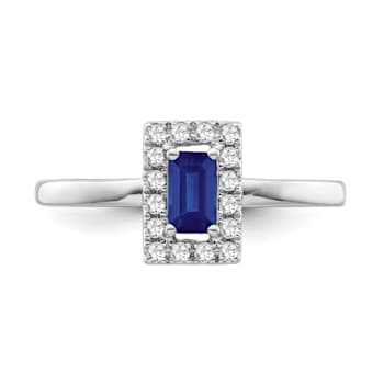 Sterling Silver Diamond 0.12Ctw and Sapphire Ring