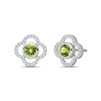 Diamond 0.25Ctw and Peridot Sterling Silver Earring