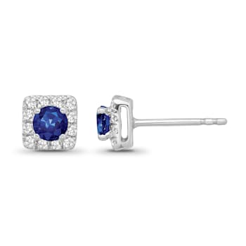 Diamond 0.25Ctw and Blue sapphire Sterling Silver Earring