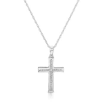 Diamond 0.12Ctw Sterling Silver Cross Pendant With Chain