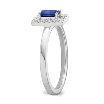 Sterling Silver Diamond 0.12Ctw and Sapphire Ring