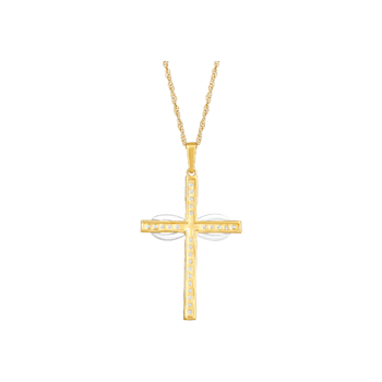 Diamond 0.20Ctw 10k Two-tone Gold Cross Pendant With Chain