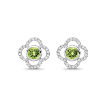 Diamond 0.25Ctw and Peridot Sterling Silver Earring