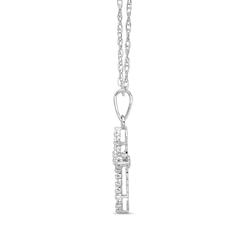 14K White Gold Diamond Cross Pendant with Sterling Silver Chain 0.75ct