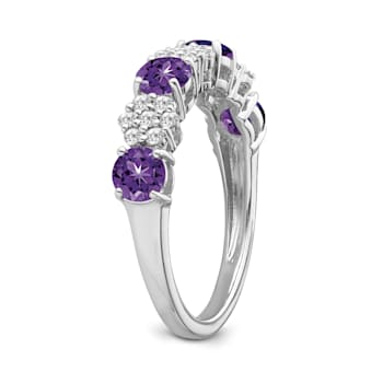 Sterling Silver Diamond 0.25Ctw and Amethyst Ring