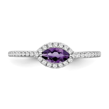 Sterling Silver Diamond and Amethyst Ring 0.16ctw