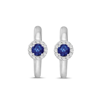 Diamond 0.20Ctw and  Blue sapphire Sterling Silver Earring