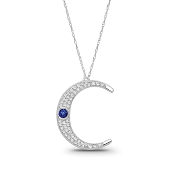 Blue sapphire and Diamond 0.25ctw Sterling Silver Pendant With Chain