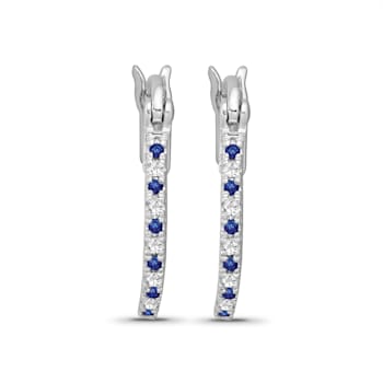 Diamond 0.10Ctw and  Blue sapphire Sterling Silver Earring