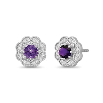 Diamond 0.12Ctw and amethyst Sterling Silver Earring
