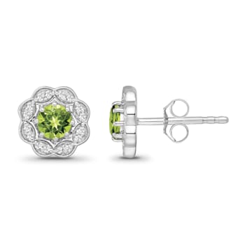 Diamond 0.12Ctw and Peridot Sterling Silver Earring