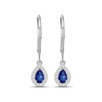 Diamond 0.16Ctw and  Blue sapphire Sterling Silver Earring