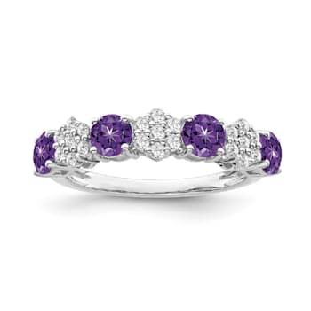 Sterling Silver Diamond 0.25Ctw and Amethyst Ring