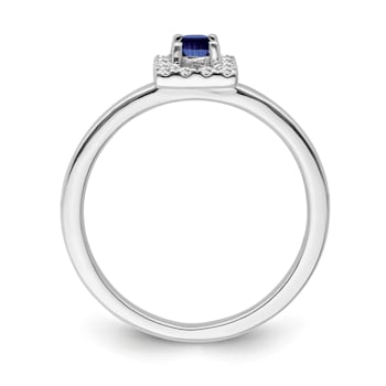 Sterling Silver Diamond 0.12Ctw and Sapphire Ring