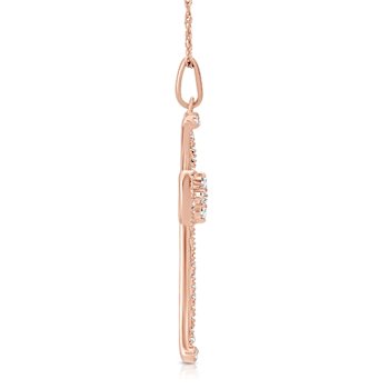 Diamond 0.25Ctw 10k Rose Gold Cross Pendant With Chain