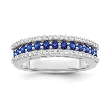 Sterling Silver Diamond and Sapphire Ring 0.75ctw