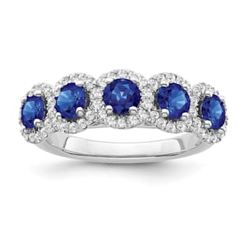 Sterling Silver Diamond 0.33Ctw and Sapphire Ring