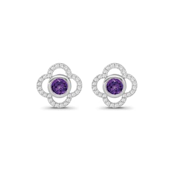 Diamond 0.20Ctw and Amethyst Sterling Silver Earring