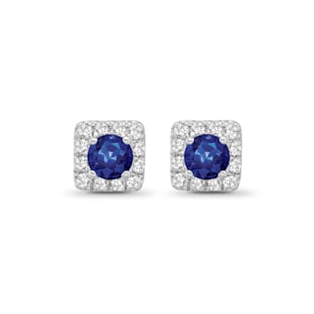 Diamond 0.25Ctw and Blue sapphire Sterling Silver Earring