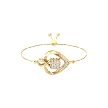 14K Yellow Gold Diamond Open Heart Bolo Bracelet 0.25ctw