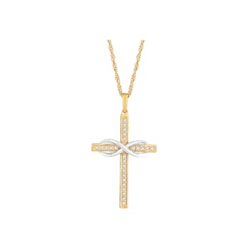 Diamond 0.20Ctw 10k Two-tone Gold Cross Pendant With Chain