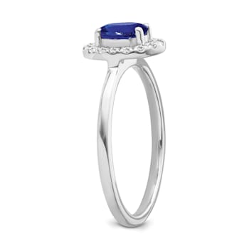 Sterling Silver Diamond 0.16Ctw and Sapphire Ring
