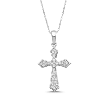 Diamond 0.50Ctw Sterling Silver Cross Pendant With Chain