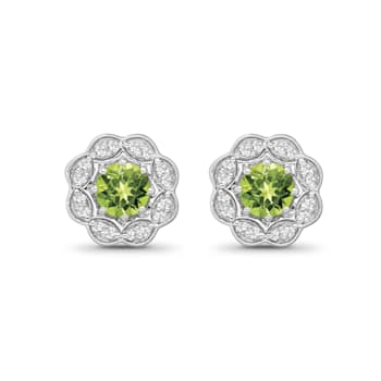 Diamond 0.12Ctw and Peridot Sterling Silver Earring