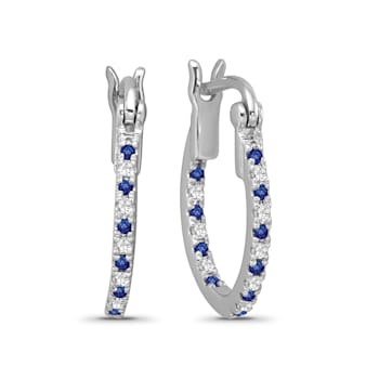 Diamond 0.10Ctw and  Blue sapphire Sterling Silver Earring