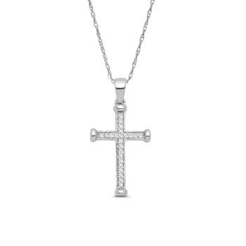 Diamond 0.10Ctw Sterling Silver Cross Pendant With Chain