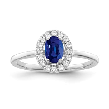 Sterling Silver Diamond 0.16Ctw and Sapphire Ring