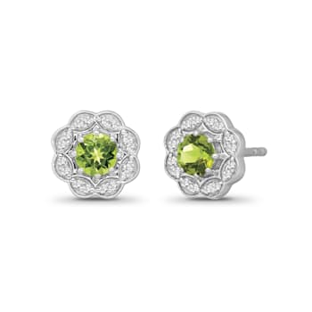Diamond 0.12Ctw and Peridot Sterling Silver Earring
