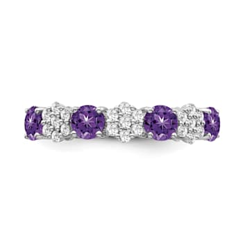 Sterling Silver Diamond 0.25Ctw and Amethyst Ring