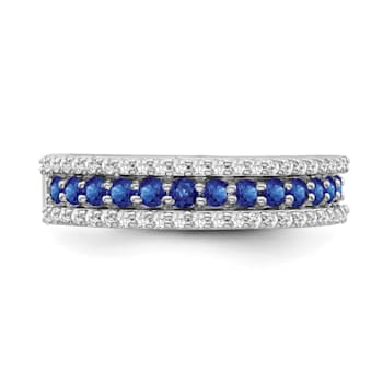 Sterling Silver Diamond and Sapphire Ring 0.75ctw