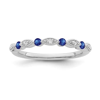 Sterling Silver Diamond and Sapphire Ring 0.05ctw