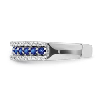 Sterling Silver Diamond and Sapphire Ring 0.75ctw
